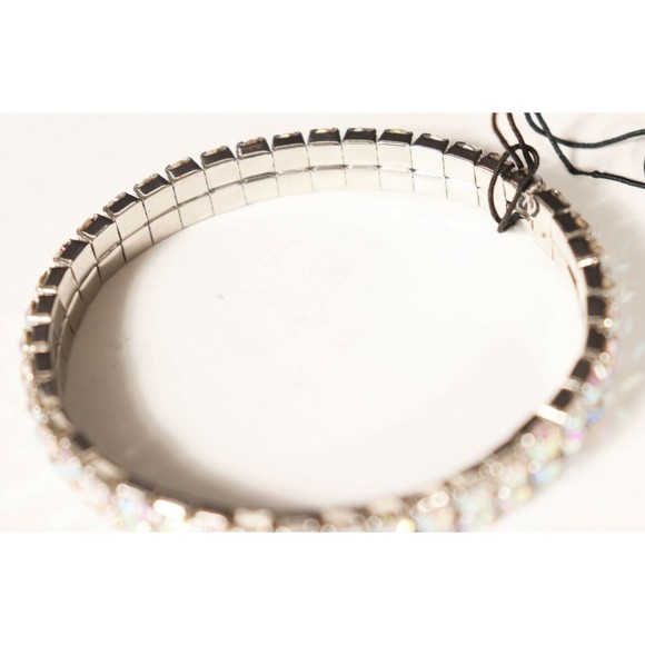 Charming Charlie RSVP Shimmering Rhinestone Stretch Bracelet Silver Tone New - Picture 5 of 6